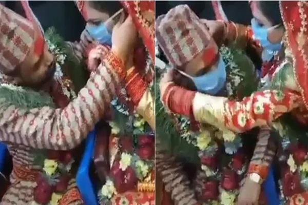 VIDEO: ಹೀಗೊಂದು ಮದುವೆ: ಉಂಗುರದ ಬದಲು ಮಾಸ್ಕ್​ ಎಕ್ಸ್​ಚೇಂಜ್​!