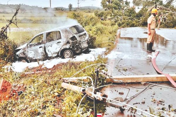 Channagiri rain car fire