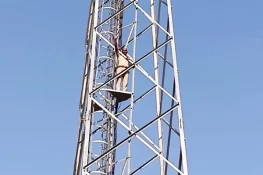 Police Constable on Mobile Phone tower