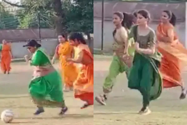 women in sarees play football with style viral video