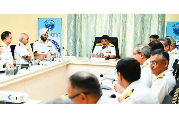 Vice Admiral Sandeep Naitani held a meeting to review the progress of repair work of naval vessels at Kadamba Naval Base, Karwar.