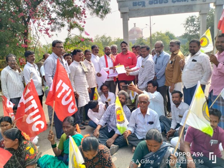 building workers protest in koppal city to fulfill their demands