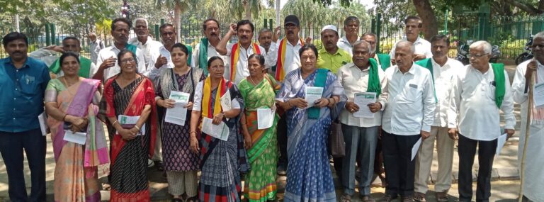 Protest demanding to drain the water to the canal mandya