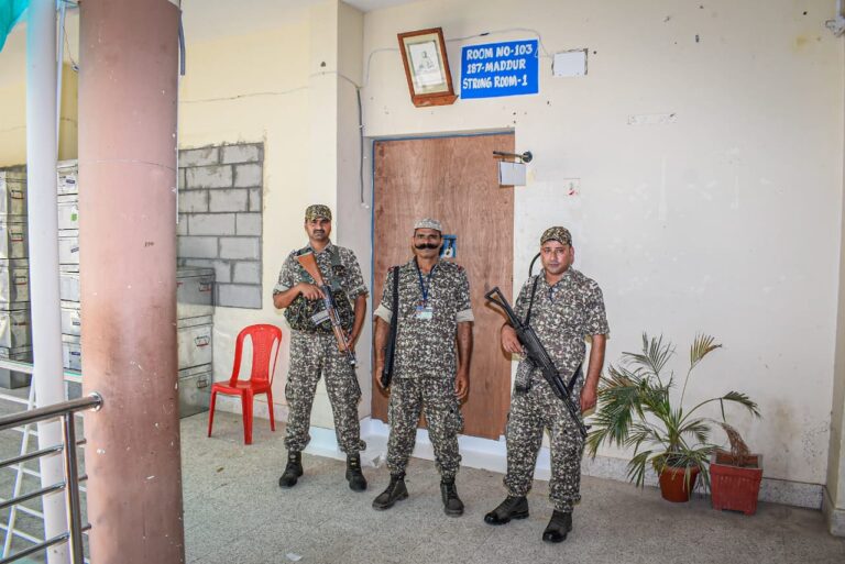 Tight security at the counting center mandya